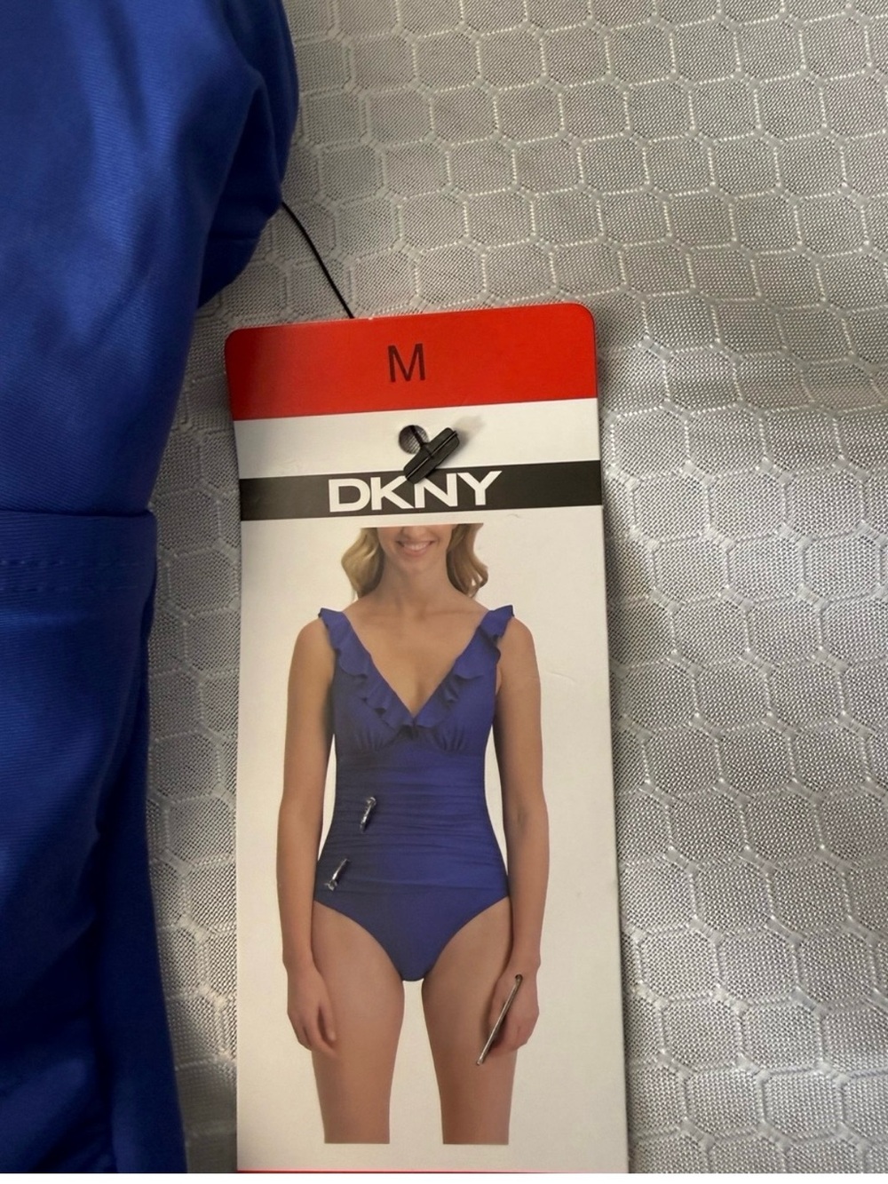 DKNY Royal Blue Ruffled V‑Neck One‑Piece Swimsuit Size M NWT - Picture 7 of 7